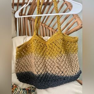 Free People Ombre Crochet Market Tote Boho Knit Beach Bag